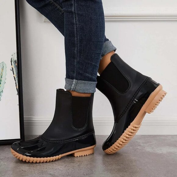 Duck Boots Slip On Glossy Black Matte Black - Picture 4 of 14